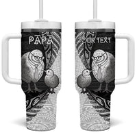 Personalised New Zealand Father's Day Tumbler With Handle Papa Kiwi Bird Tribal Pattern DT05 One Size: 40 oz Black - Polynesian Pride