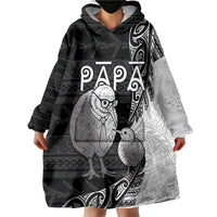 Personalised New Zealand Father's Day Wearable Blanket Hoodie Papa Kiwi Bird Tribal Pattern DT05 - Polynesian Pride