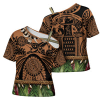 Polynesia Maui Tattoo Inspired Cross Shoulder Shirt Tropical Leaf Skirt Costume DT05 - Polynesian Pride
