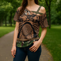 Polynesia Maui Tattoo Inspired Cross Shoulder Shirt Tropical Leaf Skirt Costume DT05 - Polynesian Pride