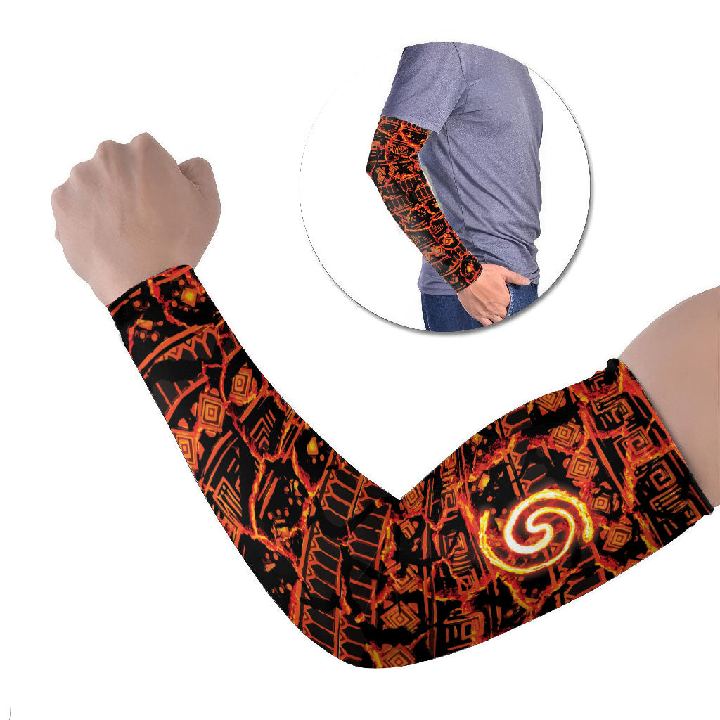 Polynesia Lava Monster Cosplay Arm Sleeves Fiery Glowing Volcano Crack Pattern DT05 Set of 2 Red - Polynesian Pride