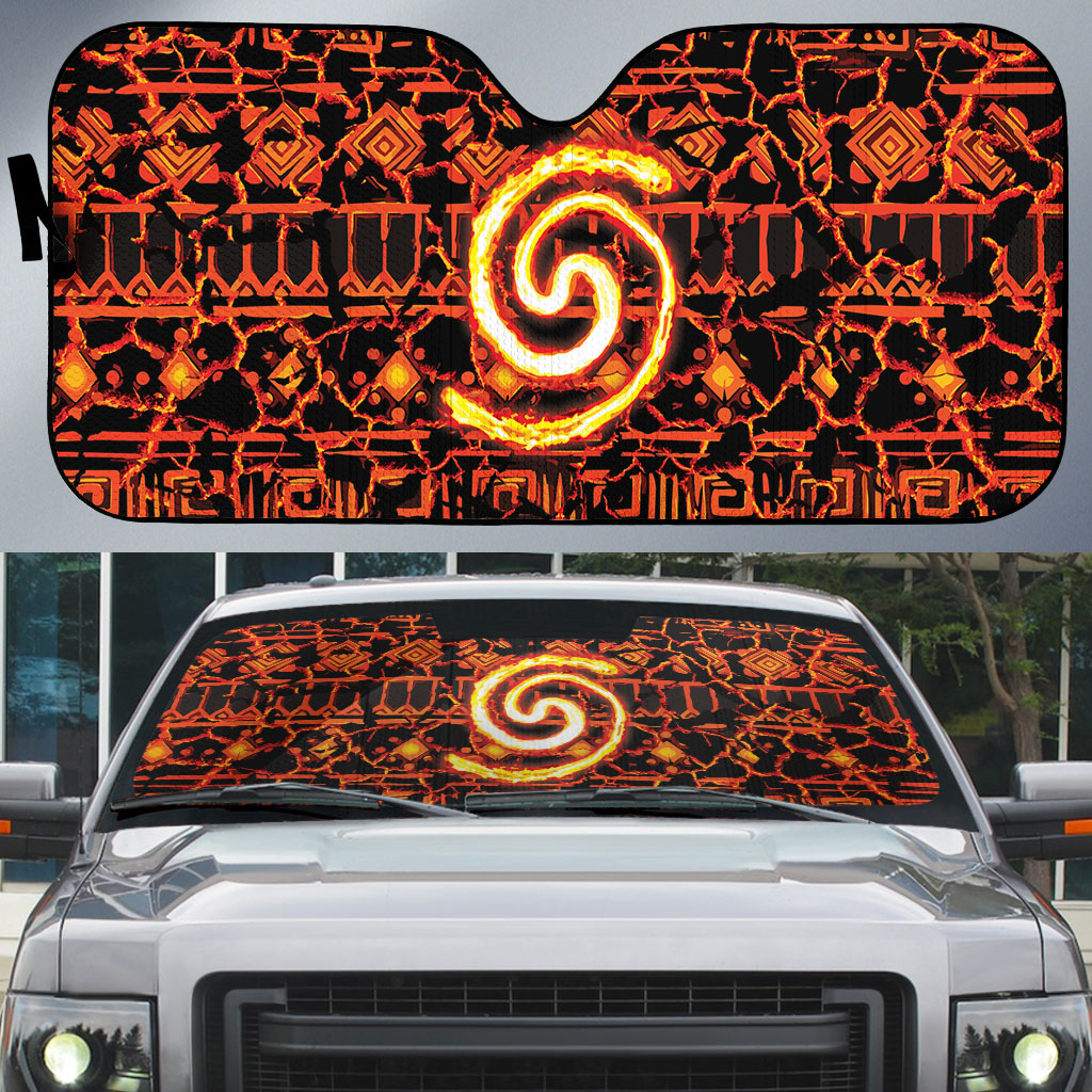 Polynesia Lava Monster Cosplay Auto Sun Shade Fiery Glowing Volcano Crack Pattern DT05 Red - Polynesian Pride