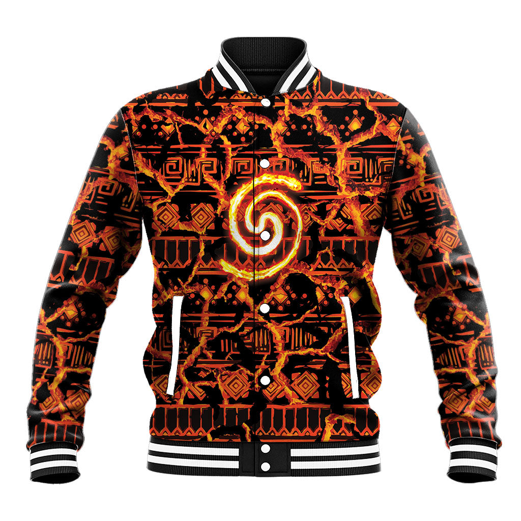Polynesia Lava Monster Cosplay Baseball Jacket Fiery Glowing Volcano Crack Pattern DT05 Unisex Red - Polynesian Pride