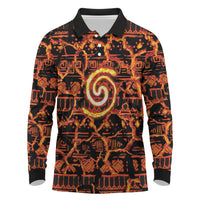 Polynesia Lava Monster Cosplay Long Sleeve Polo Shirt Fiery Glowing Volcano Crack Pattern DT05 Red - Polynesian Pride