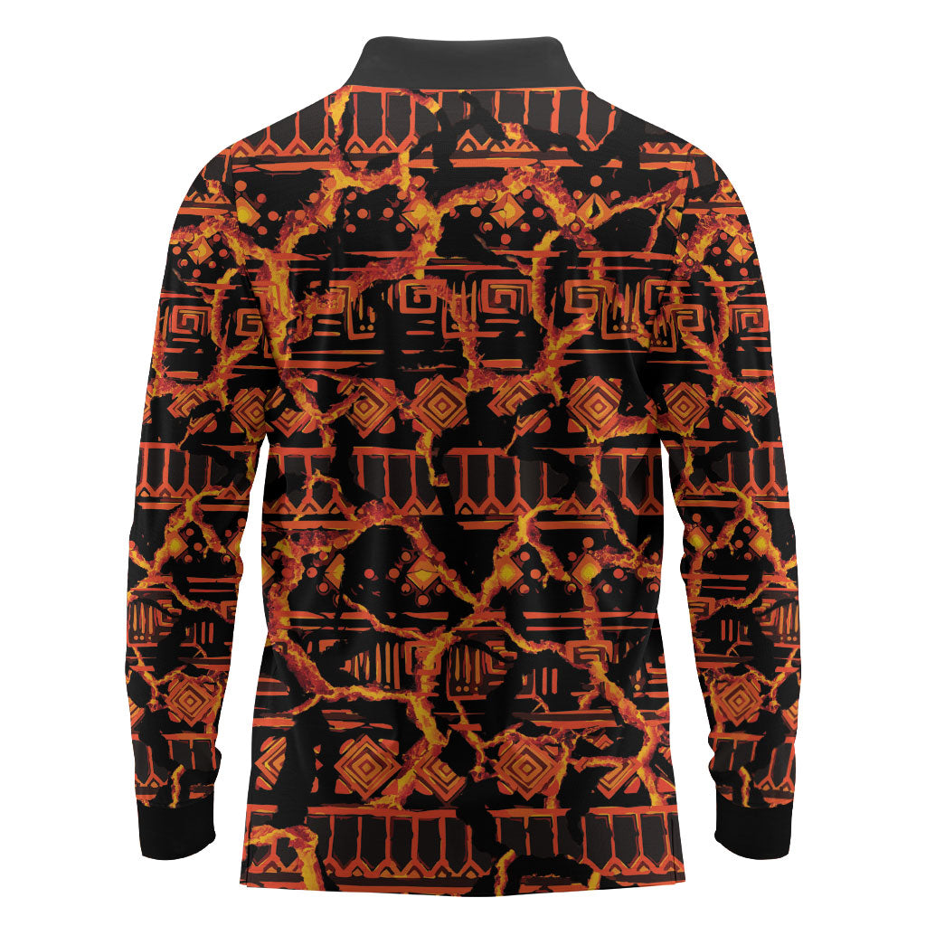 Polynesia Lava Monster Cosplay Long Sleeve Polo Shirt Fiery Glowing Volcano Crack Pattern DT05 - Polynesian Pride