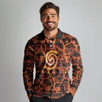 Polynesia Lava Monster Cosplay Long Sleeve Polo Shirt Fiery Glowing Volcano Crack Pattern DT05 - Polynesian Pride