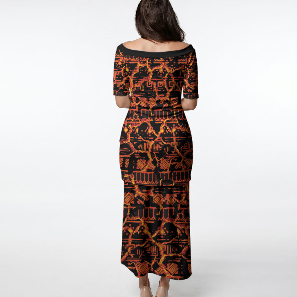 Polynesia Lava Monster Cosplay Puletasi Fiery Glowing Volcano Crack Pattern DT05 - Polynesian Pride