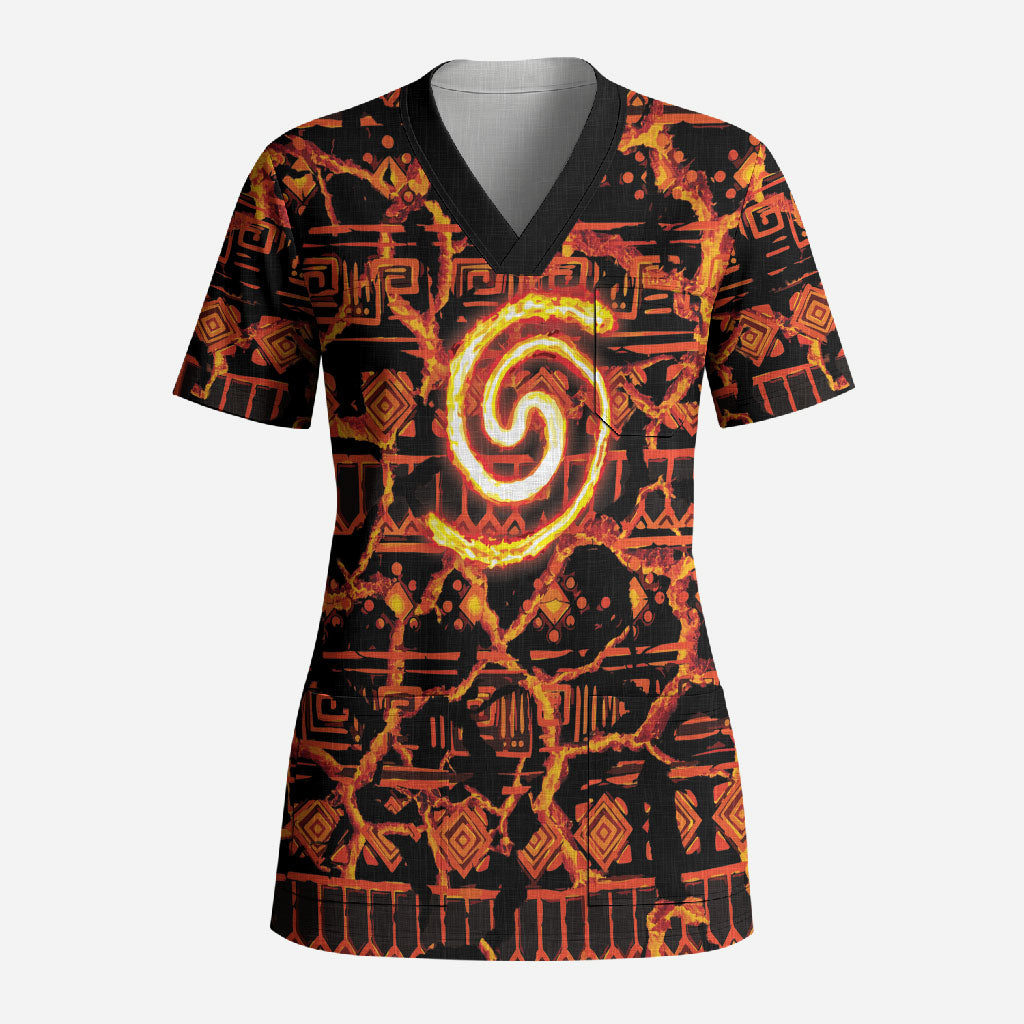 Polynesia Lava Monster Cosplay Scrub Top Fiery Glowing Volcano Crack Pattern DT05 Adult Red - Polynesian Pride