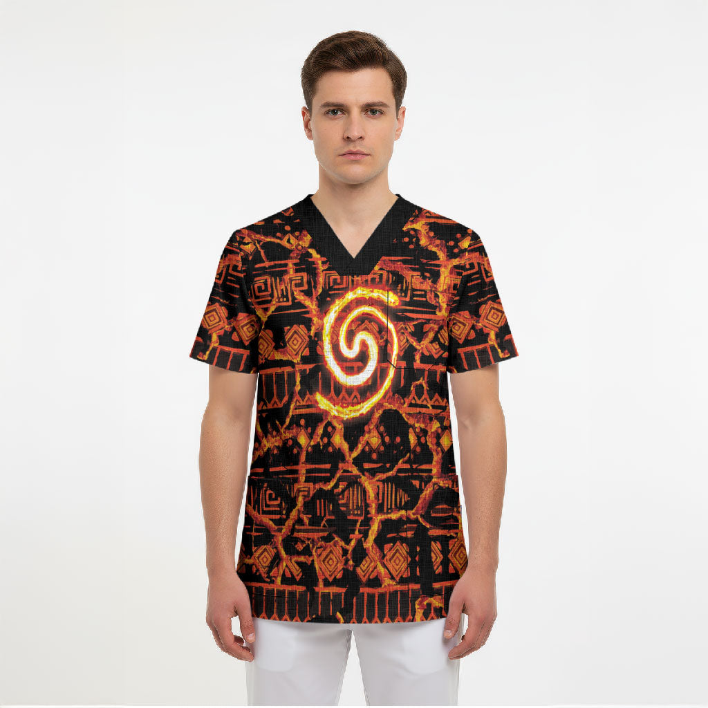 Polynesia Lava Monster Cosplay Scrub Top Fiery Glowing Volcano Crack Pattern DT05 - Polynesian Pride
