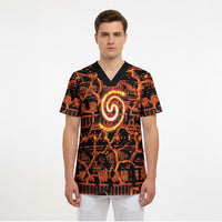 Polynesia Lava Monster Cosplay Scrub Top Fiery Glowing Volcano Crack Pattern DT05 - Polynesian Pride