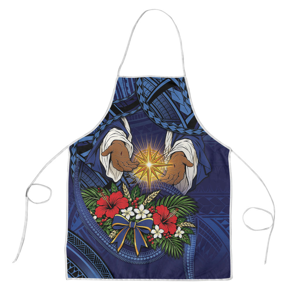Samoa Manuia Le Kerisimasi Apron Jesus Hands Bethlehem Star Hibiscus DT05 Navy - Polynesian Pride