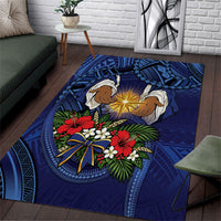 Samoa Manuia Le Kerisimasi Area Rug Jesus Hands Bethlehem Star Hibiscus DT05 Navy - Polynesian Pride
