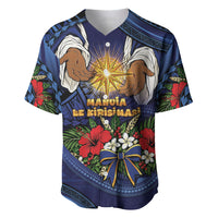 Samoa Manuia Le Kerisimasi Baseball Jersey Jesus Hands Bethlehem Star Hibiscus DT05 Navy - Polynesian Pride