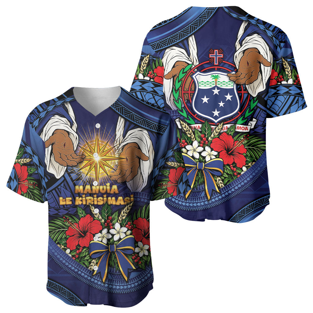 Samoa Manuia Le Kerisimasi Baseball Jersey Jesus Hands Bethlehem Star Hibiscus DT05 - Polynesian Pride