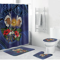 Samoa Manuia Le Kerisimasi Bathroom Set Jesus Hands Bethlehem Star Hibiscus DT05 Bathroom Set (4 pcs) Navy - Polynesian Pride