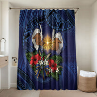 Samoa Manuia Le Kerisimasi Bathroom Set Jesus Hands Bethlehem Star Hibiscus DT05 Shower Curtain Only Navy - Polynesian Pride