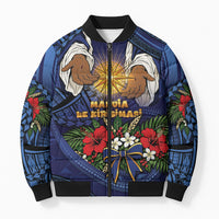 Samoa Manuia Le Kerisimasi Bomber Puffer Jacket Jesus Hands Bethlehem Star Hibiscus DT05 Unisex Navy - Polynesian Pride