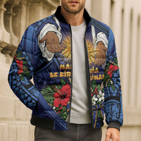 Samoa Manuia Le Kerisimasi Bomber Puffer Jacket Jesus Hands Bethlehem Star Hibiscus DT05 - Polynesian Pride