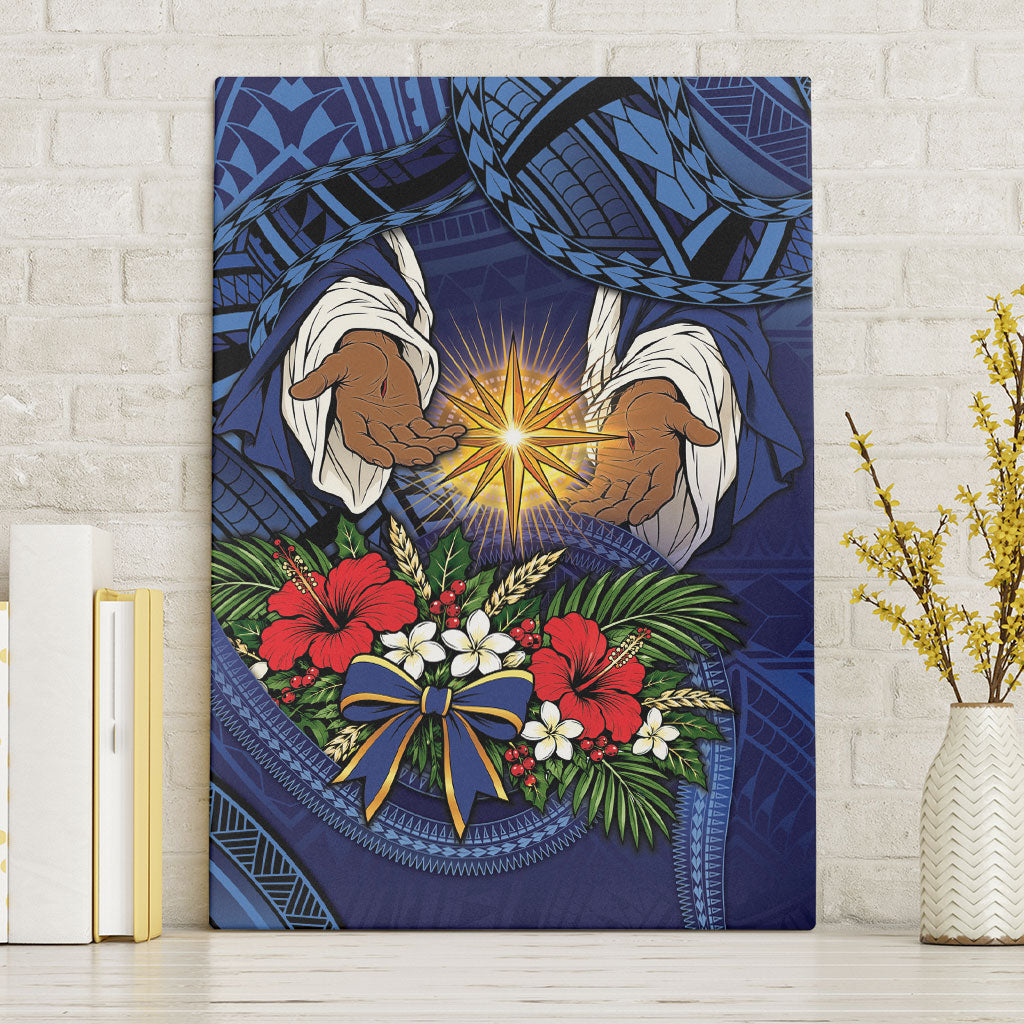 Samoa Manuia Le Kerisimasi Canvas Wall Art Jesus Hands Bethlehem Star Hibiscus DT05 Without Frame Navy - Polynesian Pride