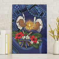 Samoa Manuia Le Kerisimasi Canvas Wall Art Jesus Hands Bethlehem Star Hibiscus DT05 Without Frame Navy - Polynesian Pride