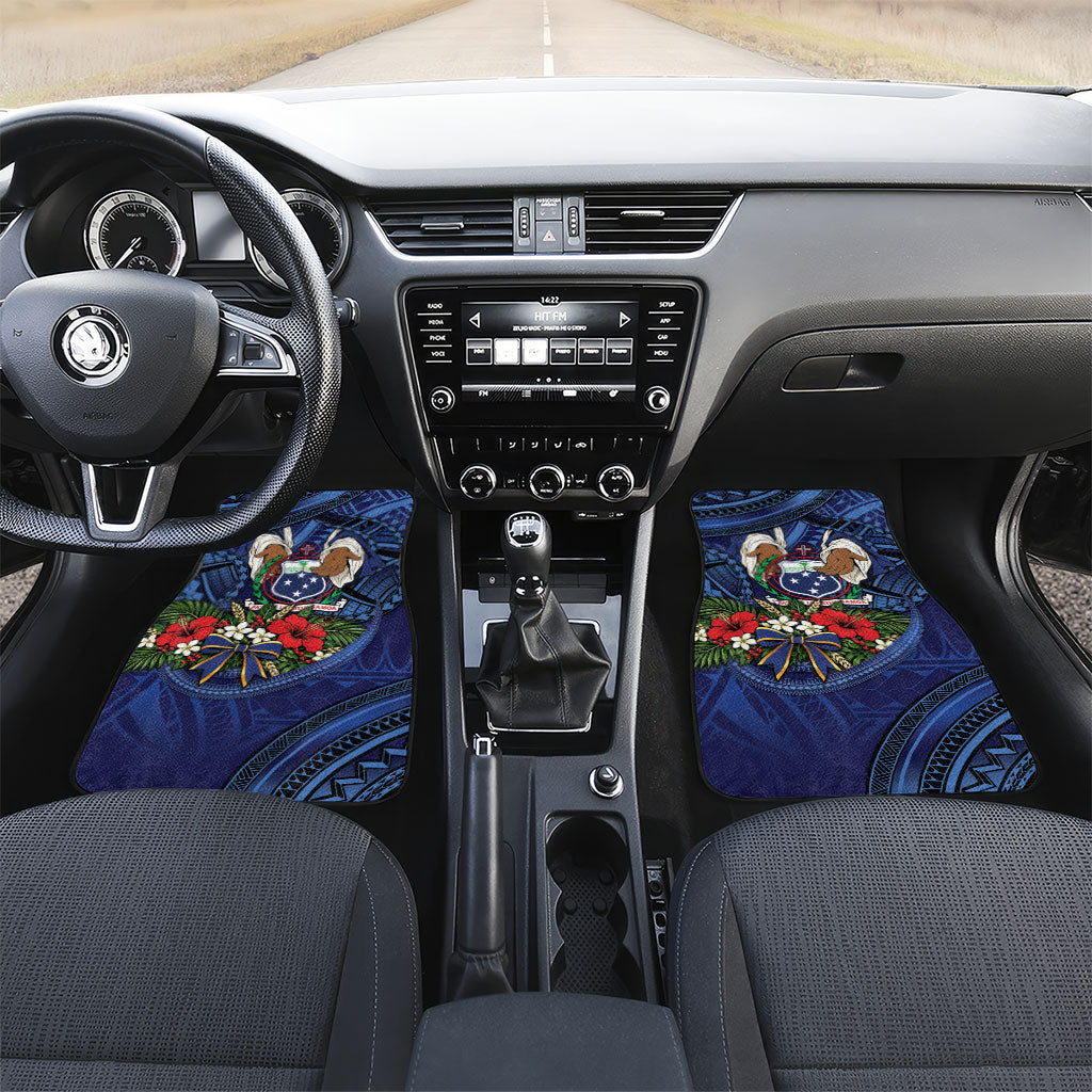 Samoa Manuia Le Kerisimasi Car Mats Jesus Hands Bethlehem Star Hibiscus DT05 Set 2pcs - Front Navy - Polynesian Pride