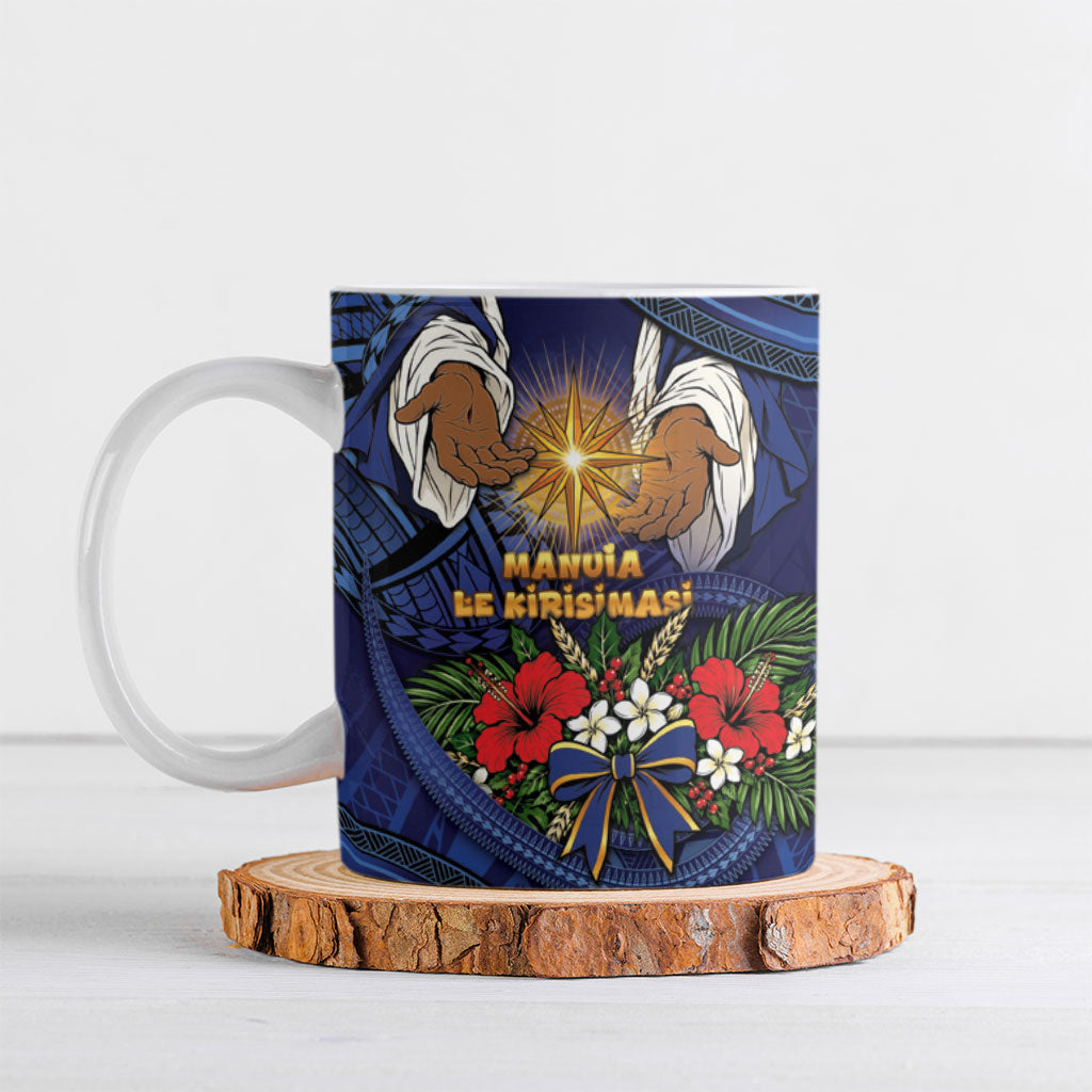 Samoa Manuia Le Kerisimasi Ceramic Mug Jesus Hands Bethlehem Star Hibiscus DT05 Navy - Polynesian Pride