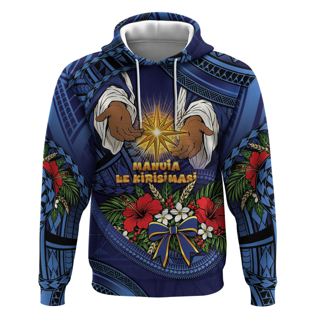 Samoa Manuia Le Kerisimasi Hoodie Jesus Hands Bethlehem Star Hibiscus DT05 Pullover Hoodie Navy - Polynesian Pride