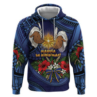 Samoa Manuia Le Kerisimasi Hoodie Jesus Hands Bethlehem Star Hibiscus DT05 Pullover Hoodie Navy - Polynesian Pride