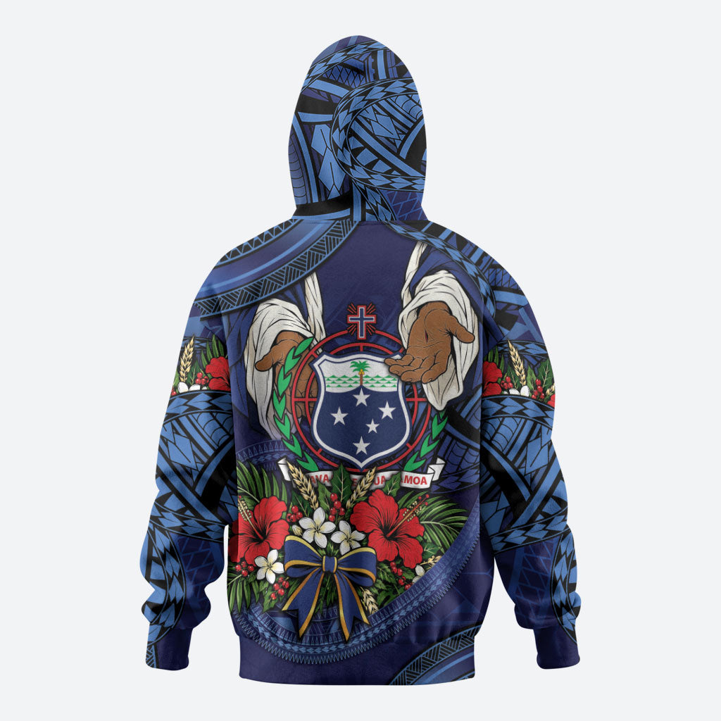 Samoa Manuia Le Kerisimasi Hoodie Jesus Hands Bethlehem Star Hibiscus DT05 - Polynesian Pride