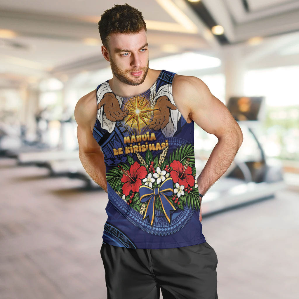 Samoa Manuia Le Kerisimasi Men Tank Top Jesus Hands Bethlehem Star Hibiscus DT05 Navy - Polynesian Pride