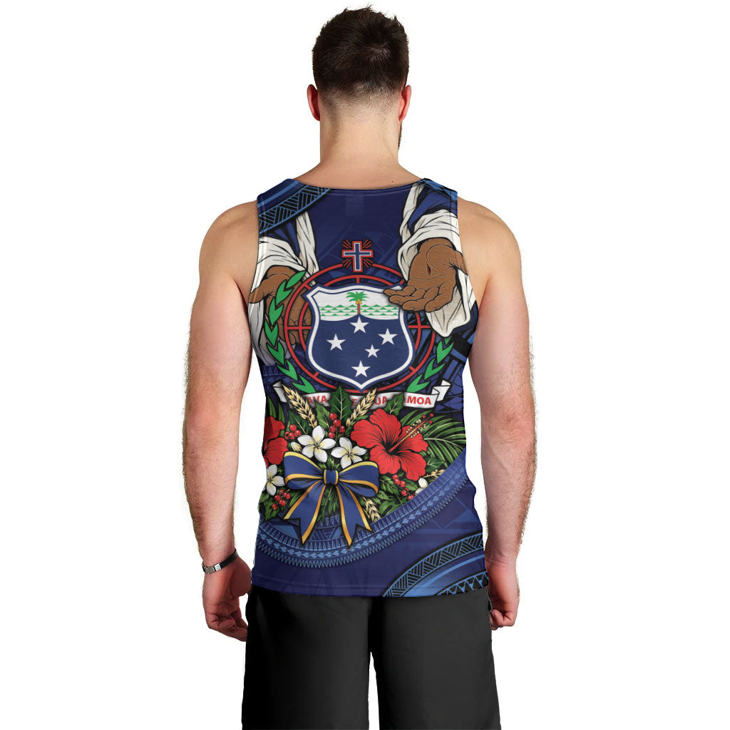 Samoa Manuia Le Kerisimasi Men Tank Top Jesus Hands Bethlehem Star Hibiscus DT05 - Polynesian Pride