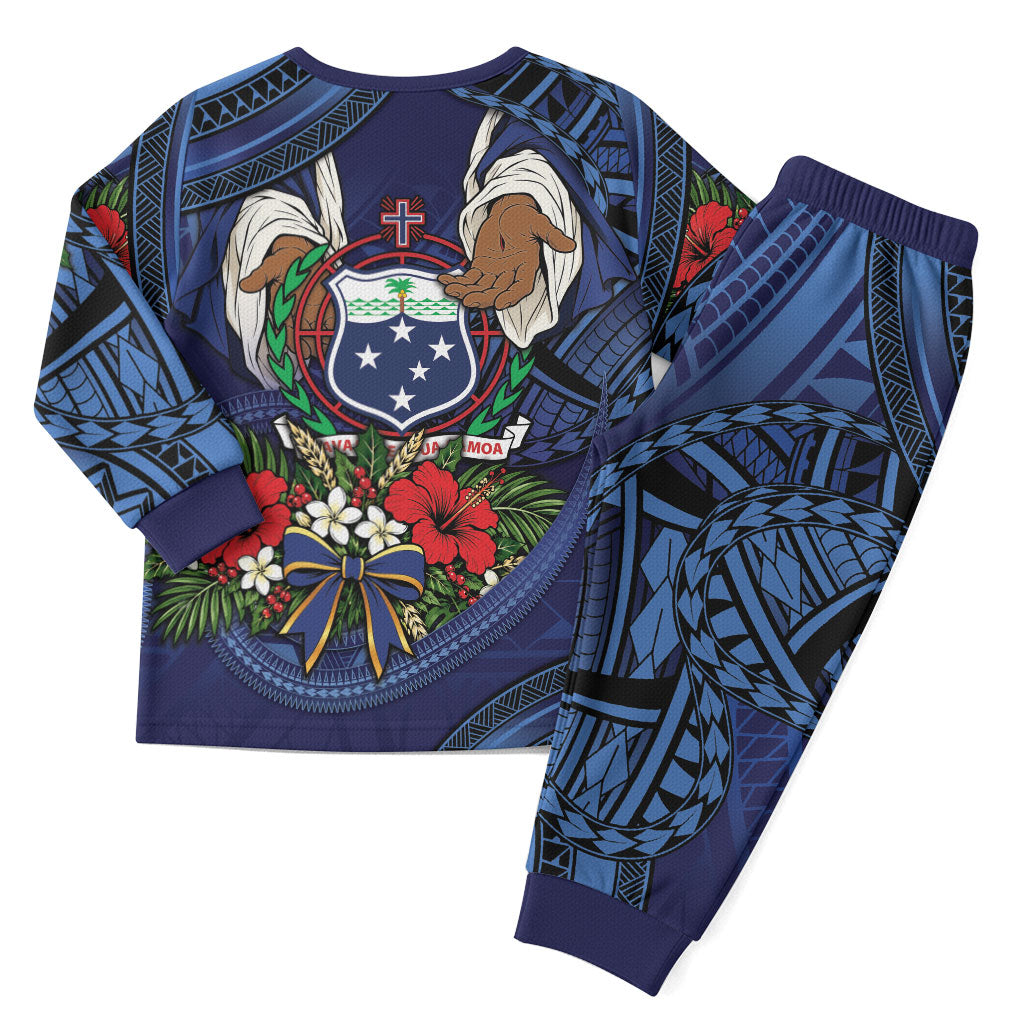 Samoa Manuia Le Kerisimasi Christmas Pajama Set Jesus Hands Bethlehem Star Hibiscus DT05 - Polynesian Pride