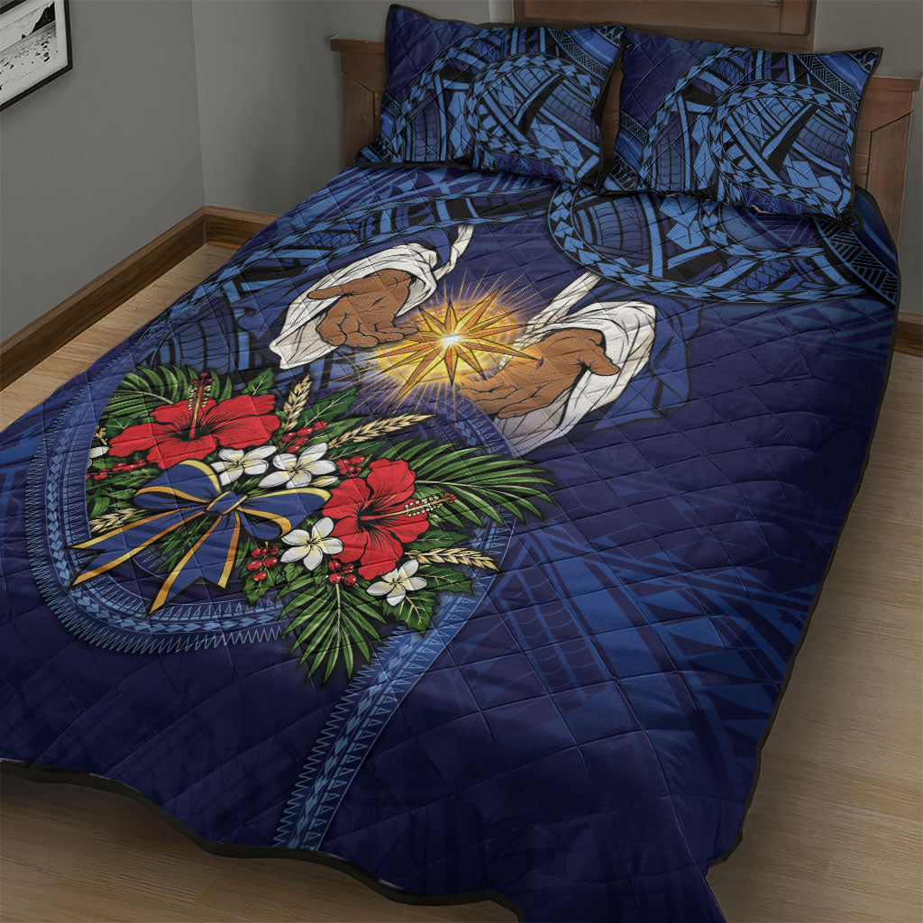 Samoa Manuia Le Kerisimasi Quilt Bed Set Jesus Hands Bethlehem Star Hibiscus DT05 - Polynesian Pride
