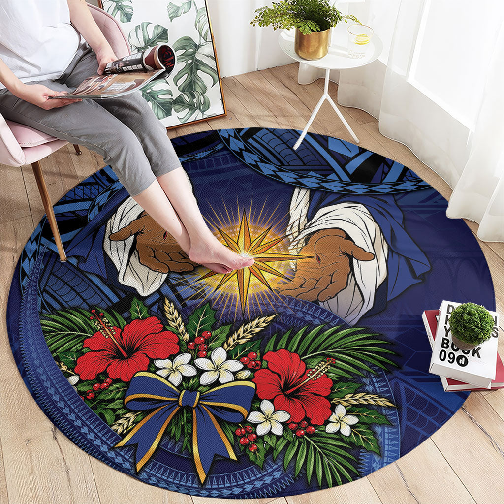 Samoa Manuia Le Kerisimasi Round Carpet Jesus Hands Bethlehem Star Hibiscus DT05 - Polynesian Pride