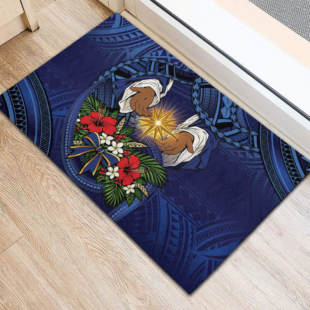 Samoa Manuia Le Kerisimasi Rubber Doormat Jesus Hands Bethlehem Star Hibiscus DT05 - Polynesian Pride