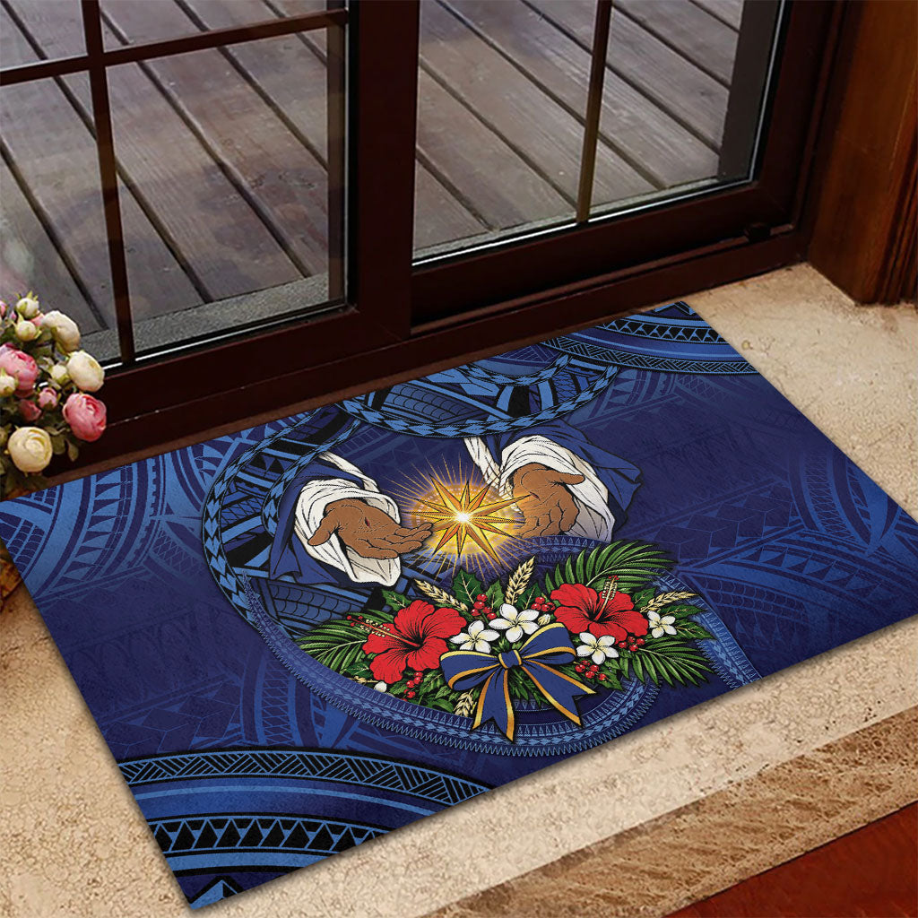 Samoa Manuia Le Kerisimasi Rubber Doormat Jesus Hands Bethlehem Star Hibiscus DT05 - Polynesian Pride