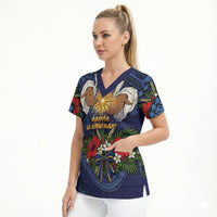 Samoa Manuia Le Kerisimasi Scrub Top Jesus Hands Bethlehem Star Hibiscus DT05 - Polynesian Pride