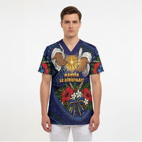 Samoa Manuia Le Kerisimasi Scrub Top Jesus Hands Bethlehem Star Hibiscus DT05 - Polynesian Pride