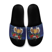 Samoa Manuia Le Kerisimasi Slide Sandals Jesus Hands Bethlehem Star Hibiscus DT05 Navy - Polynesian Pride