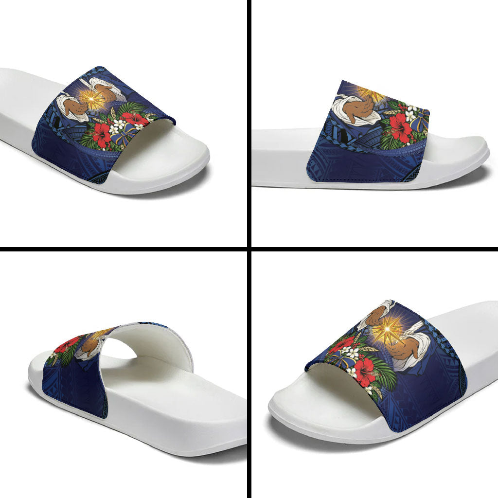 Samoa Manuia Le Kerisimasi Slide Sandals Jesus Hands Bethlehem Star Hibiscus DT05 - Polynesian Pride
