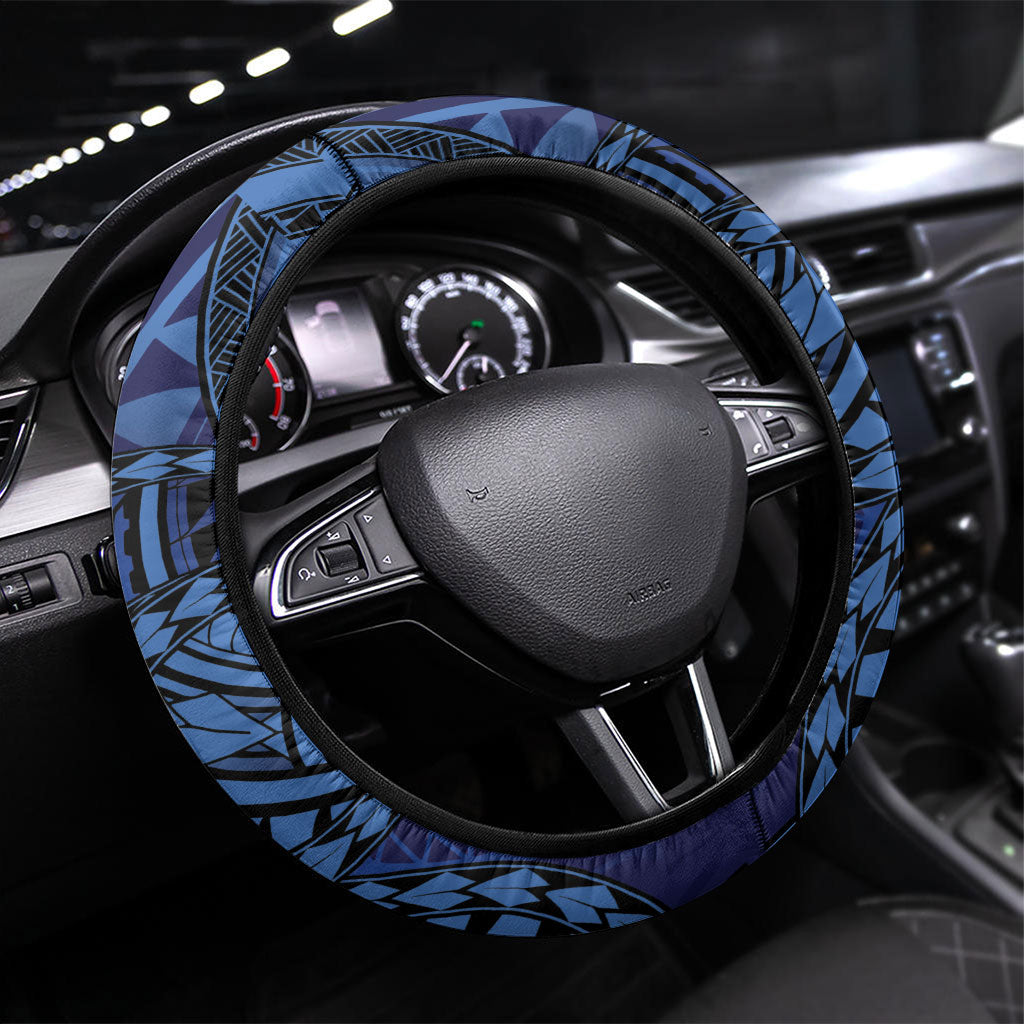 Samoa Manuia Le Kerisimasi Steering Wheel Cover Jesus Hands Bethlehem Star Hibiscus DT05 Universal Fit Navy - Polynesian Pride