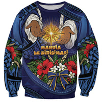 Samoa Manuia Le Kerisimasi Sweatshirt Jesus Hands Bethlehem Star Hibiscus DT05 Unisex Navy - Polynesian Pride