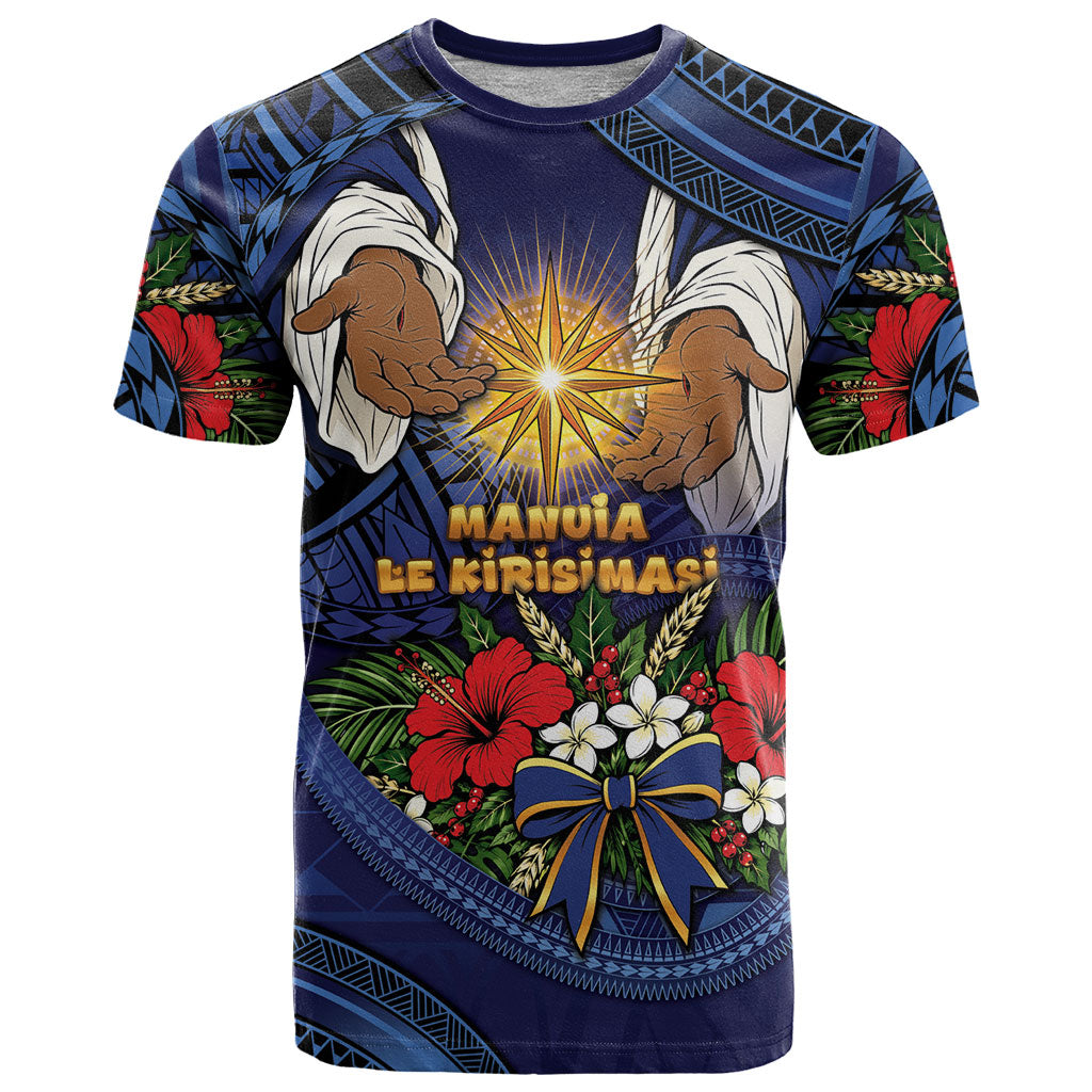 Samoa Manuia Le Kerisimasi T Shirt Jesus Hands Bethlehem Star Hibiscus DT05 Navy - Polynesian Pride