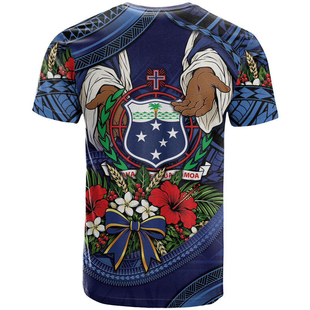 Samoa Manuia Le Kerisimasi T Shirt Jesus Hands Bethlehem Star Hibiscus DT05 - Polynesian Pride