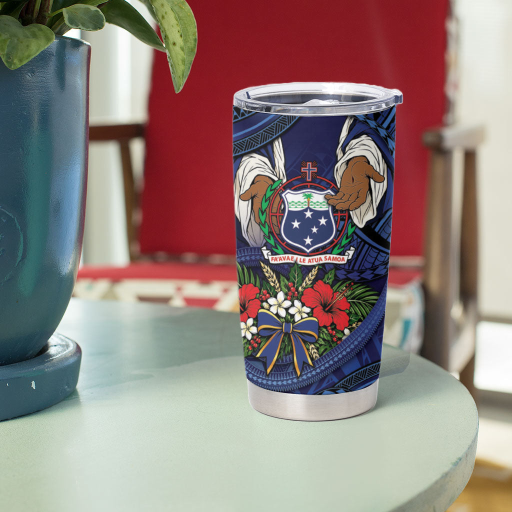 Samoa Manuia Le Kerisimasi Tumbler Cup Jesus Hands Bethlehem Star Hibiscus DT05 - Polynesian Pride