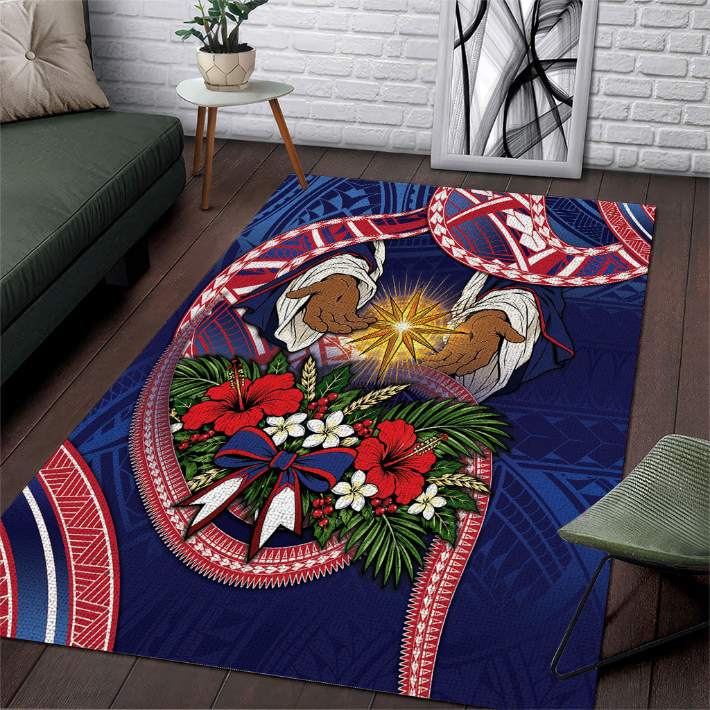 American Samoa Manuia Le Kerisimasi Area Rug Jesus Hands Bethlehem Star Hibiscus DT05 Navy - Polynesian Pride
