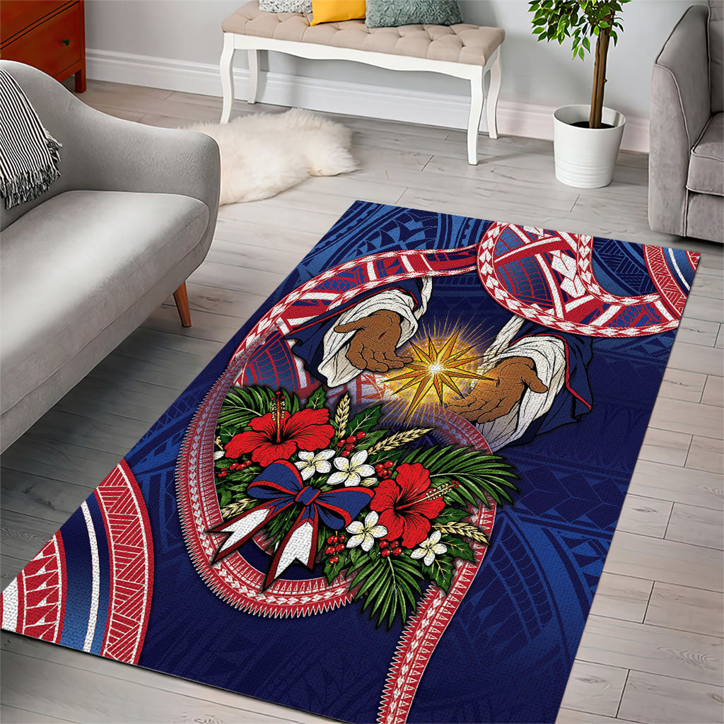 American Samoa Manuia Le Kerisimasi Area Rug Jesus Hands Bethlehem Star Hibiscus DT05 - Polynesian Pride