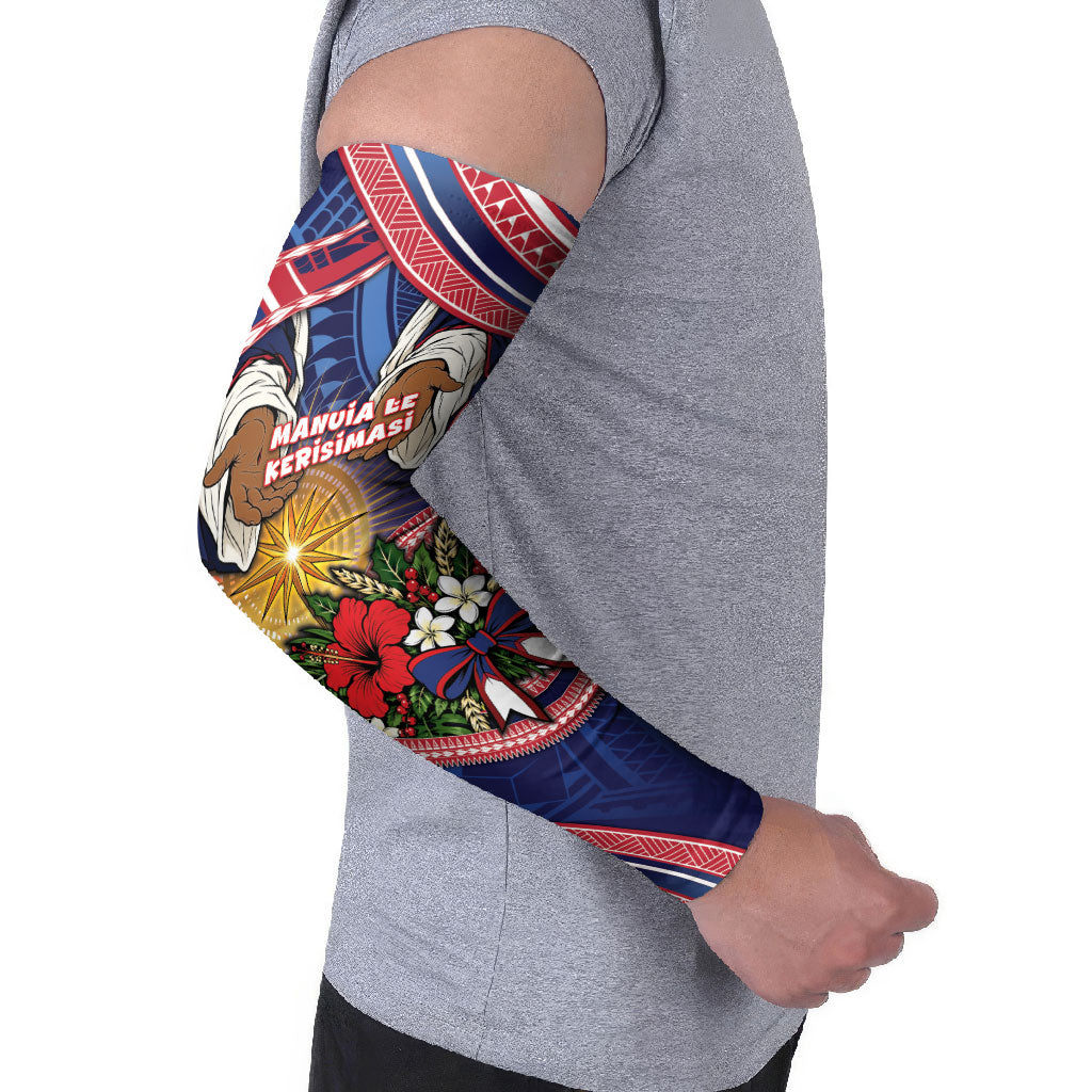 American Samoa Manuia Le Kerisimasi Arm Sleeves Jesus Hands Bethlehem Star Hibiscus DT05 - Polynesian Pride