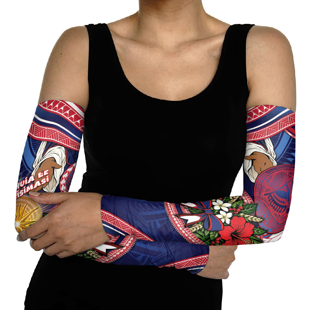 American Samoa Manuia Le Kerisimasi Arm Sleeves Jesus Hands Bethlehem Star Hibiscus DT05 - Polynesian Pride