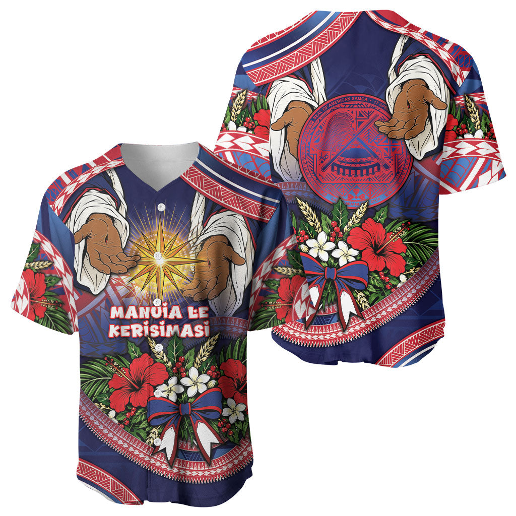 American Samoa Manuia Le Kerisimasi Baseball Jersey Jesus Hands Bethlehem Star Hibiscus DT05 - Polynesian Pride